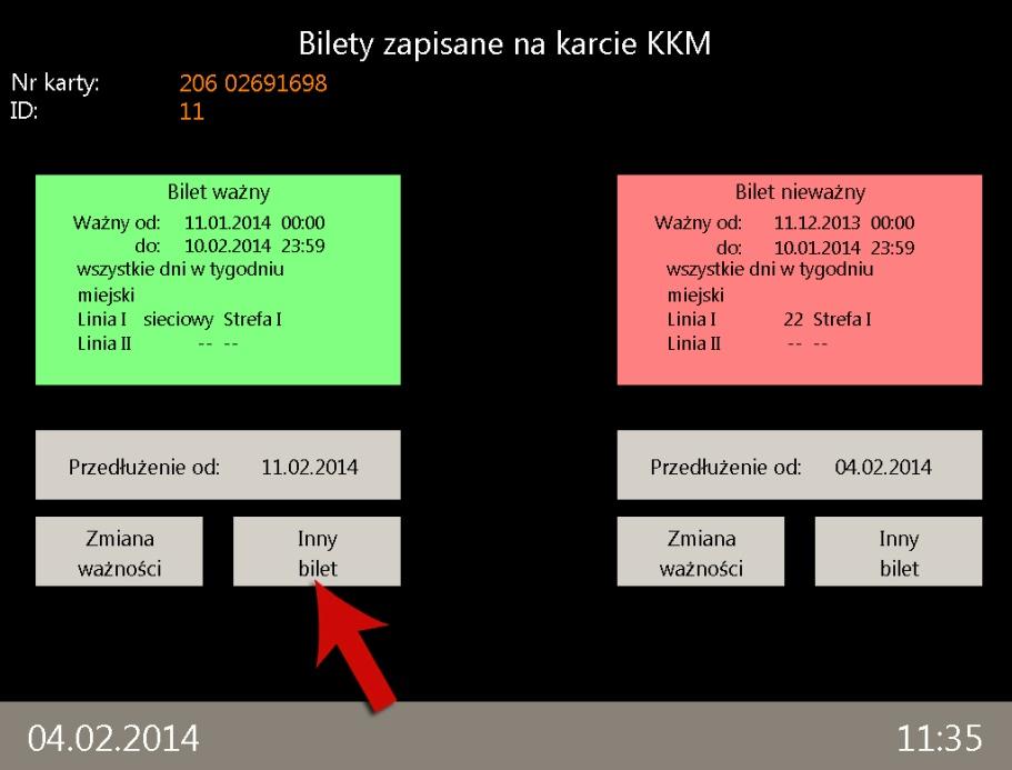 Po wyborze opcji Zmiana ważności na wyświetlaczu pojawi się ekran wyboru dnia, od którego ma zacząć obowiązywać bilet. Wyboru należy dokonać dotykając interesującą datę na wyświetlonym kalendarzu.