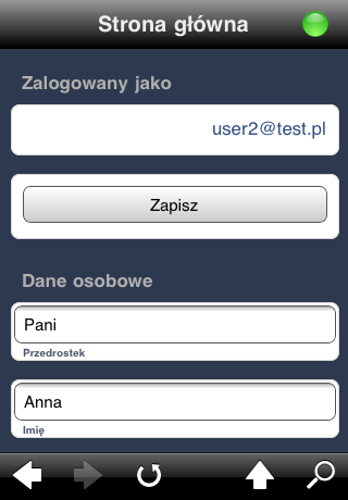 Rysunek 61. Widok profilu oraz jego edycja. Pasek Strona główna jest odnośnikiem do strony głównej, a zielona kropka do widoku profilu.