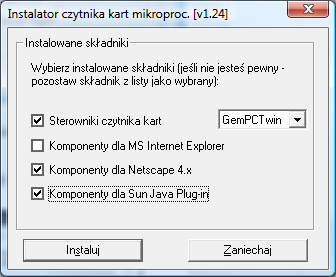 Rys. 7 Wybór opcji dla Netscape w wersji wyższej niż 4.0 - W przypadku, gdy nie wiemy, które składniki zainstalować, należy pozostawić poniższe okno bez zmian. Rys.