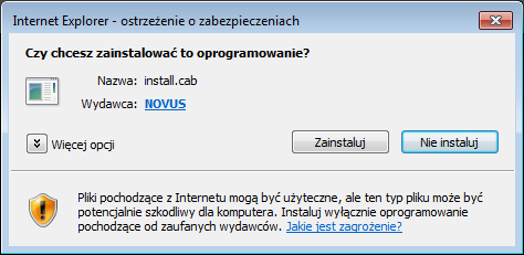 NVIP-5DN7000C-1P Instrukcja obsługi wer.1.0. POŁĄCZENIA SIECIOWE ZA POMOCĄ PRZEGLĄDARKI WWW Jeżeli instalacja przeprowadzona w ten sposób się nie powiedzie należy zmieć ustawienia zabezpieczeń przeglądarki.