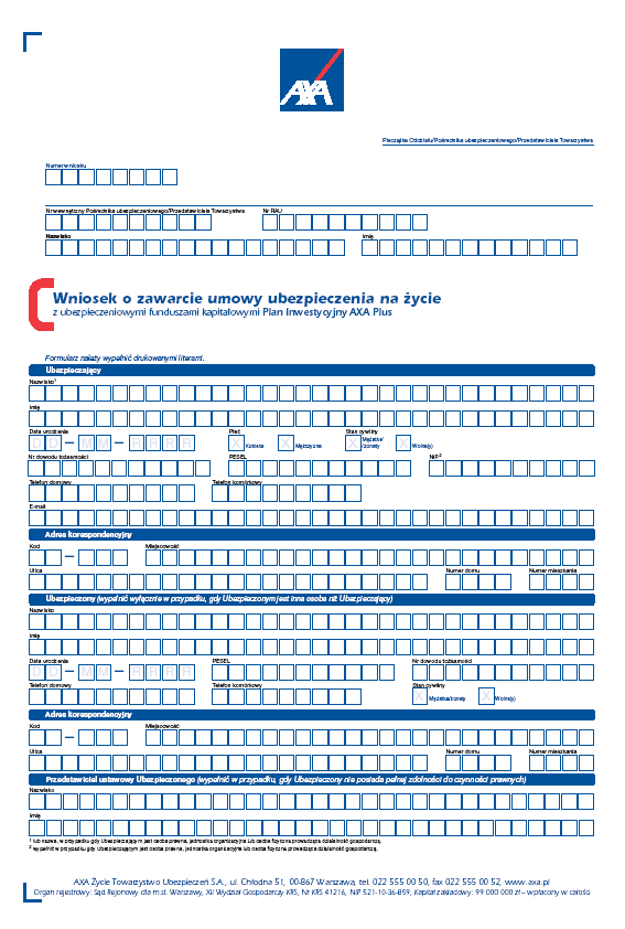 Plany Inwestycyjne AXA - wnioski Wniosek Plan Inwestycyjny AXA PLUS