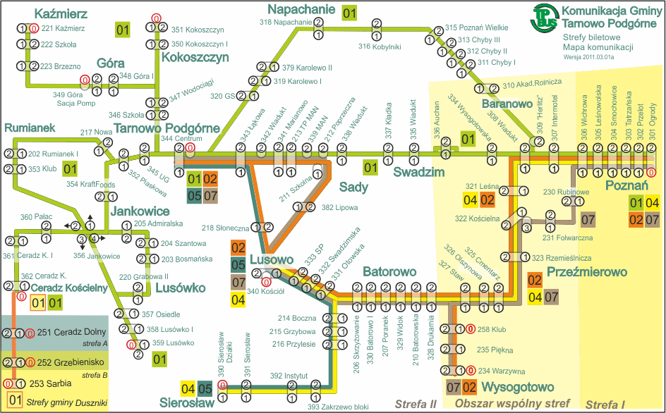 Plan Rozwoju Lokalnego gminy Tarnowo Podgórne 52 Komunikacja publiczna Komunikacją Gminy Tarnowo Podgórne zajmuje się "TPBUS" spółka z ograniczoną odpowiedzialnością, która rozpoczęła działalność w