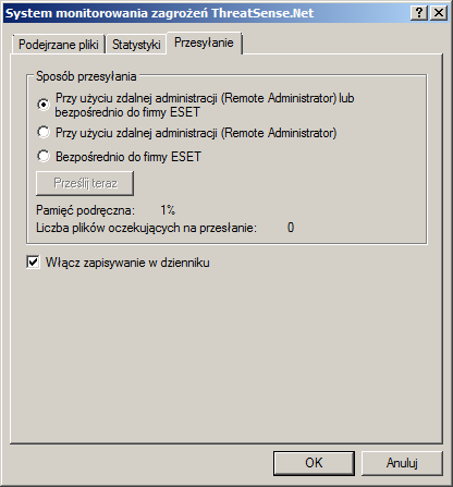 4.12.3 Przesyłanie Użytkownik może wybrać sposób przesyłania plików i informacji statystycznych do firmy ESET.