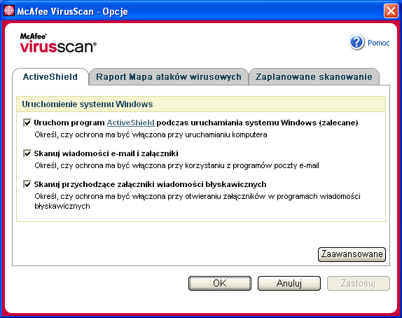 Korzystanie z programu McAfee VirusScan Wyłączanie programu ActiveShield Aby wyłączyć program ActiveShield tylko na czas trwania danej sesji systemu Windows: 1 Kliknij prawym przyciskiem myszy ikonę