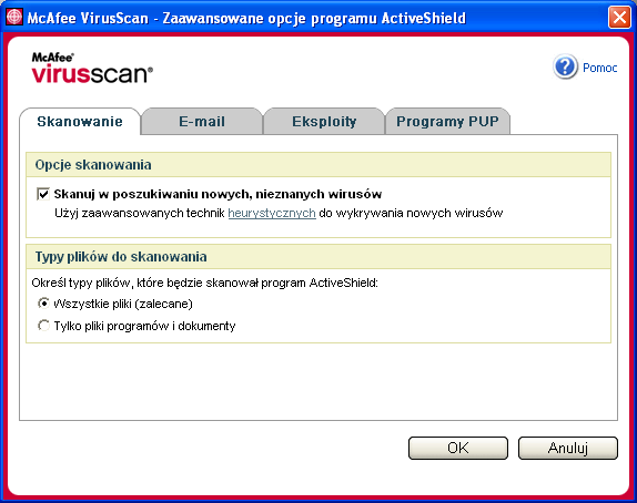 Korzystanie z programu ActiveShield W przypadku wykrycia załącznika przychodzącej wiadomości błyskawicznej program VirusScan podejmie następujące działania: Spróbuje wyczyścić wykrytą wiadomość.
