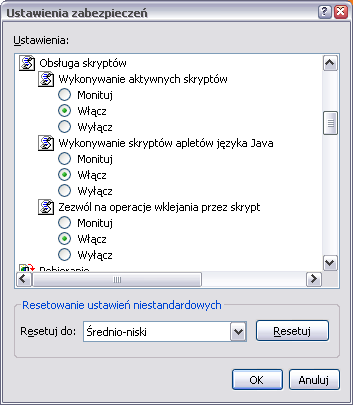 2 3 o w grupie Obsługa skryptów zaznacz Włącz przy