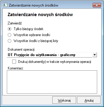 Podręcznik użytkownika Sage Symfonia Środki Trwałe 109 Rys. 101 Dialog Zatwierdzanie nowych środków.