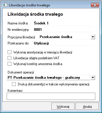 Podręcznik użytkownika Sage Symfonia Środki Trwałe 134 Komentarz W tym polu można umieścić własny komentarz o przyczynach sprzedaży.