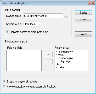 Podręcznik użytkownika Sage Symfonia Środki Trwałe 140 Rys. 145 Dialog Zapisz dane do pliku. Należy ustalić parametry zapisu, a następnie wybrać przycisk Zapisz.