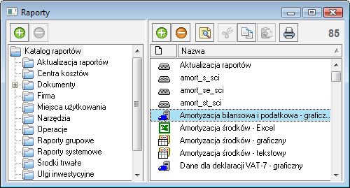 Podręcznik użytkownika Sage Symfonia Środki Trwałe 33 Rys. 21 Okno Raporty.