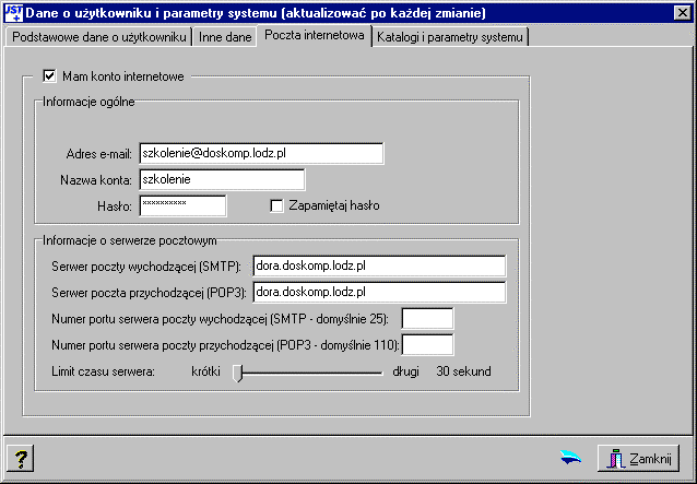 Rys. 37 Przyk5adowe dane zak5adki "Poczta internetowa" 8.1 Usuwanie listu z serwera pocztowego Aby usun- wiadomo z serwera naley: 1. Sprawdzi poczt; 2. Zaznaczy wiadomo do skasowania: 3.