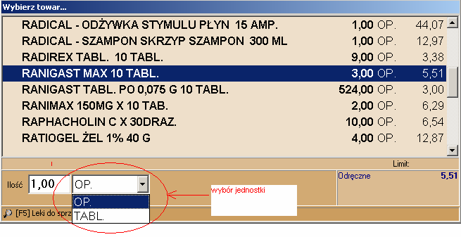 Rozdział V Sprzedaż Zaznacz właściwy i wciśnij F9. Operację musisz oczywiście wykonać na stanowisku ekspedycyjnym, przy włączonej drukarce fiskalnej.