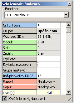 Nastawy Klikamy na funktor 4 (opóźnienie) i