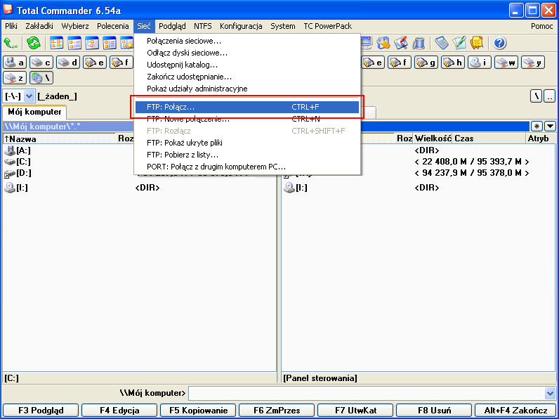 Sposób 2 (Total Commander) do skorzystania z tego sposobu przesyłania plików na serwer potrzebny nam jest zainstalowany na naszym komputerze program Total