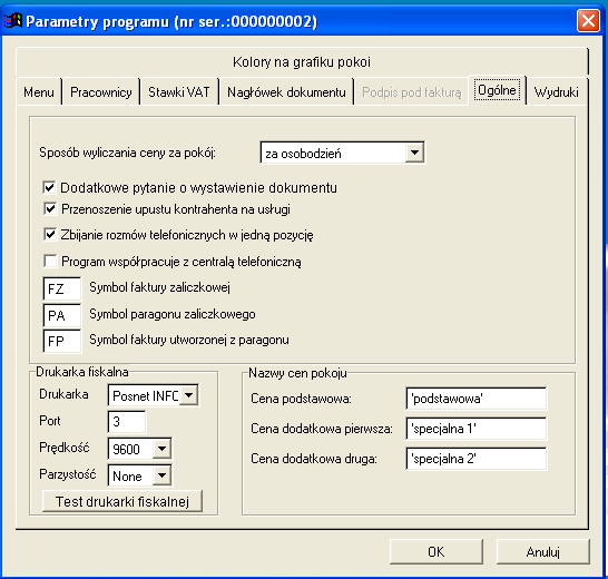 6.3 Parametry systemu W tej funkcji programu jest zgrupowane wiele parametrów mających istotny wpływ na jego poprawną pracę.