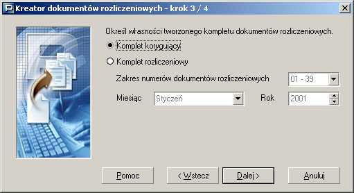 Rysunek 60. Okno: Kreator dokumentów rozliczeniowych krok 2/4 4. W trzecim kroku kreatora (patrz Rysunek 61) okre?l wa?ciwo?ci tworzonego kompletu dokumentów.