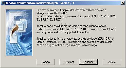 Rysunek 62. Okno dialogowe: Kreator dokumentów rozliczeniowych krok 4/4 5.3.16 Kopiowanie dokumentu Funkcja suy do tworzenia kopii dokumentów znajduj&cych si w rejestrze.