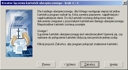 6. Je?li chcesz, eby kartoteki wskazanych osób zostay po&czone automatycznie, kliknij przycisk Dalej. 7. Kliknij przycisk Wstecz, je?