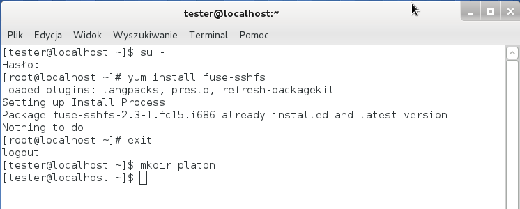Slajd 163 Fedora 15 klient sshfs Założenie katalogu w