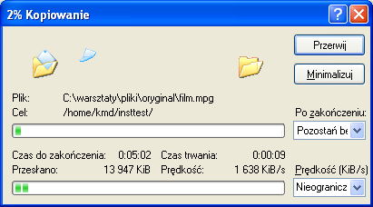 Slajd 28 WinSCP Wgrywanie danych Proces kopiowania danych UWAGA: Prędkości bardzo się