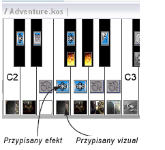 VIZUALE OGÓLNE WSKAZÓWKI Przypisywanie vizuala do klawisza Przypisane vizuale i efekty do klawiatury ArKaos VJ pozwala przypisać vizual i/lub efekt do każdego klawisza klawiatury komputerowej lub