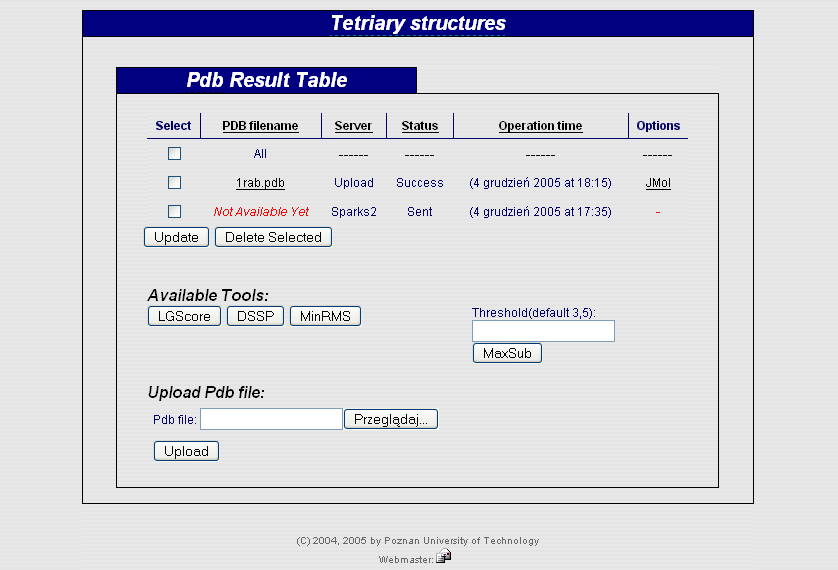 4.1. Funkcjonalność 59 Rysunek 4.8: Strona ShowSequence komponent PdbTable zawartość pliku PDB (ang. content) nazwę przetwarzającego metaserwera (ang.