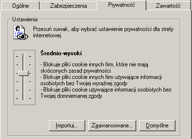 W celu skonfigurowania przeglądarki, w jej oknie z menu głównego wybierz polecenie narzędzia, a następnie opcje internetowe W zakładce prywatność ustaw poziom na średnio-wysoki akceptowanie plików