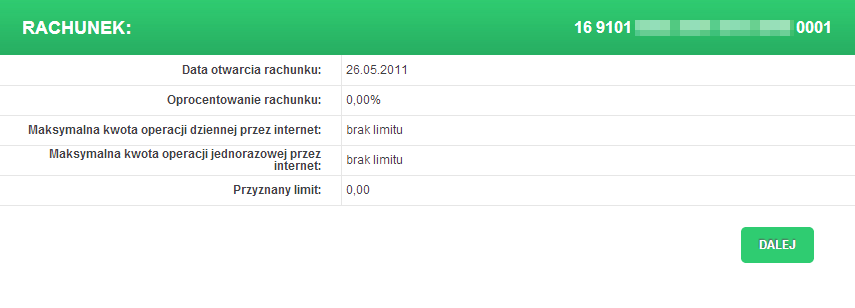 Historia rachunku Opcja Historia rachunkuz umożliwia przegląd operacji na rachunku: o W zadanych przedziale czasowym tj. od daty do daty daty należy wpisywać w formacie DD.MM.