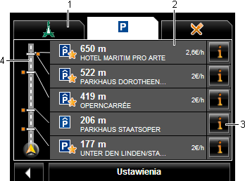 Wskazówka: Pasek Cele spec. na trasie zamyka się ponownie po kilku sekundach. Jeżeli pasek ma być widoczny, stuknij w przycisk (Zachowaj). Przycisk zmienia się na (Zachowaj). 2.