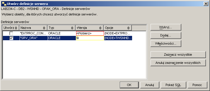 346 Robert Wrembel Rys. 14. Własności opakowania 2. Utworzenie tzw. definicji serwera, reprezentującego bazę Oracle w DB2. Wykorzystuje się do tego wspomniane już centrum sterowania.