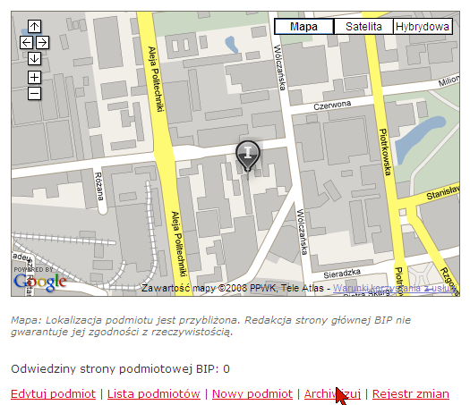 2.4. Przesunięcie podmiotu do archiwum Aby przesunąć podmiot do archiwum należy kliknąć odnośnik Archiwizuj, który jest położony pod mapą podmiotu