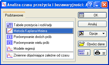 choroba. Zgon z innych przyczyn powoduje, że mamy do czynienia z obserwacją uciętą. Dane o przeżyciach muszą zawierać dwie kolumny.