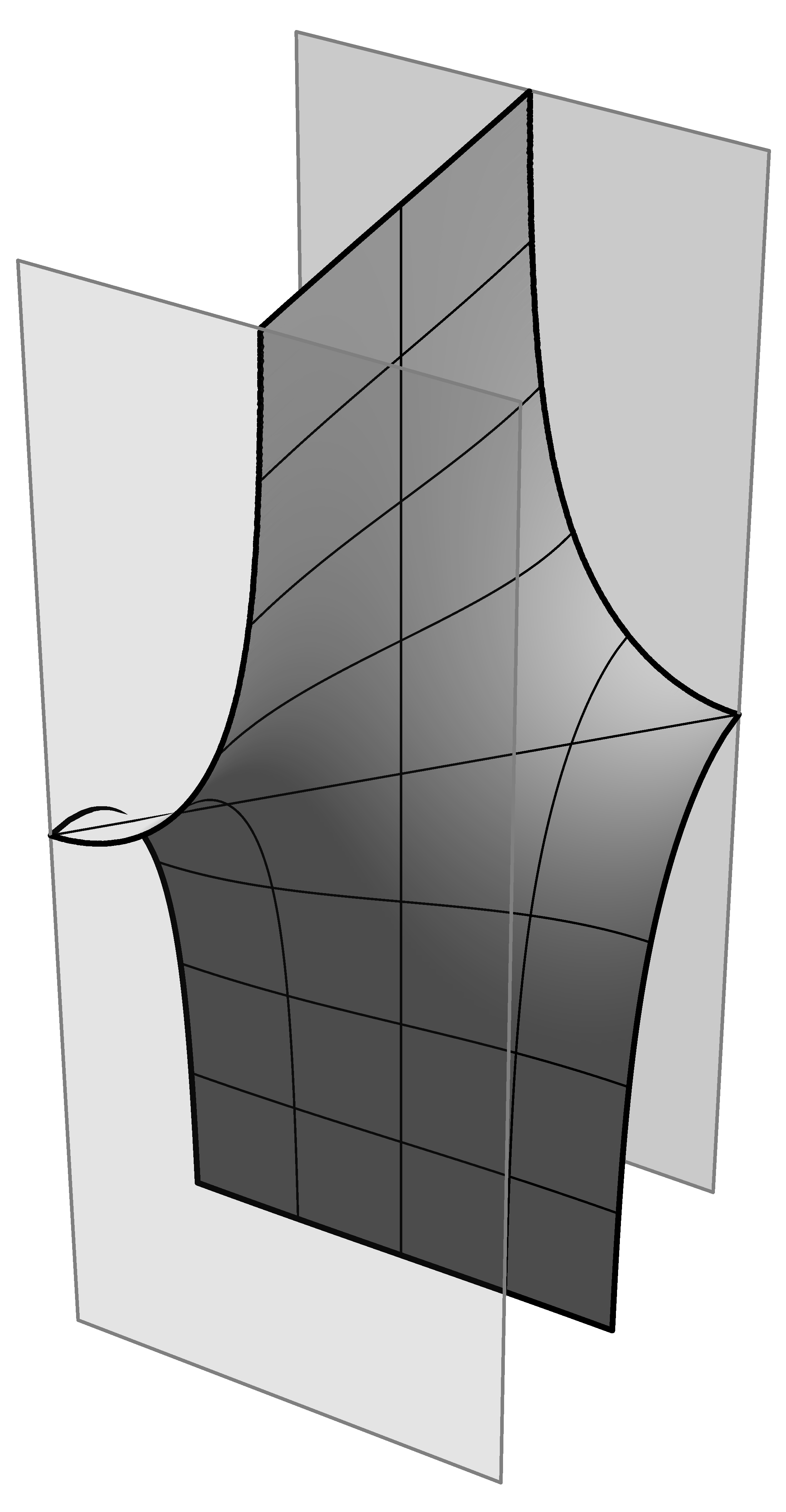 Powierzchnia e z cos y = cos x jest okresowa. Można wyznaczyć z R cos x i cos y mają ten sam znak. Fragment S powierzchni Scherka.