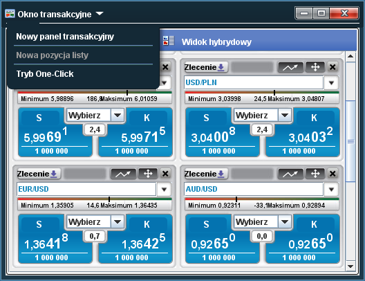 2. Okno transakcyjne 1. Kliknięcie Nowy panel transakcyjny dodaje nowy panel transakcyjny. 2. Kliknięcie Nowa pozycja listy dodaje nową pozycję transakcyjną. 3.
