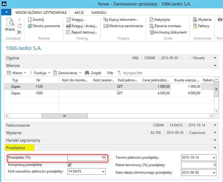 5. Przedpłaty Funkcjonalność jest rozbudową standardowego mechanizmu faktur przedpłat systemu Microsoft Dynamics NAV, w celu dostosowania do polskich przepisów prawnych dotyczących podatku od towarów