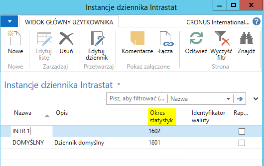 6. Otwieramy Dziennik Intrastat, gdzie na wstążce należy wybrać przycisk Pobierz zapisy. 7. Po pobraniu wierszy należy wybrać z wstążki przycisk Utwórz plik XML 8.