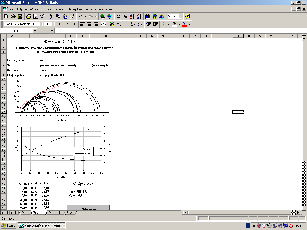 Górnictwo i Środowisko Rys. 2. Arkusz wprowadzania danych w programie MOHR Fig. 2. Sheet of data introduction in the MOHR program Rys.