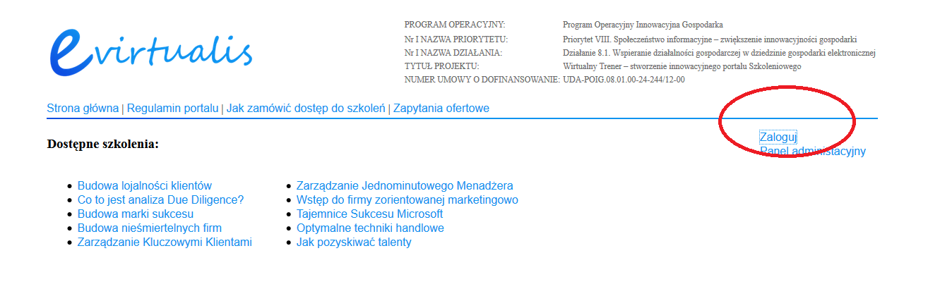 6. Do rejestracji konta wymagana jest zgoda Użytkownika na przetwarzanie danych osobowych. V. Korzystanie z panelu administracyjny Użytkownika Portalu Wirtualny Trener 1.