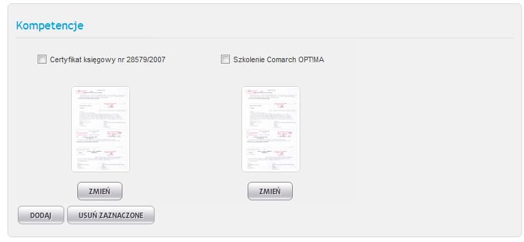4.4. Panel Biura Rachunkowego Kompetencje W Panelu Biura Rachunkowego na poziomie menu Moje Konto można wprowadzać pliki graficzne zawierające skany certyfikatów księgowych, świadectw