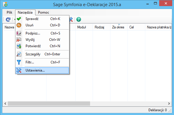 Podręcznik użytkownika Sage Symfonia e-deklaracje 13 W oknie Ustawienia określa się tylko główny katalog (root), w którym zostaną zapisane wszystkie e-deklaracje dla danej instalacji.