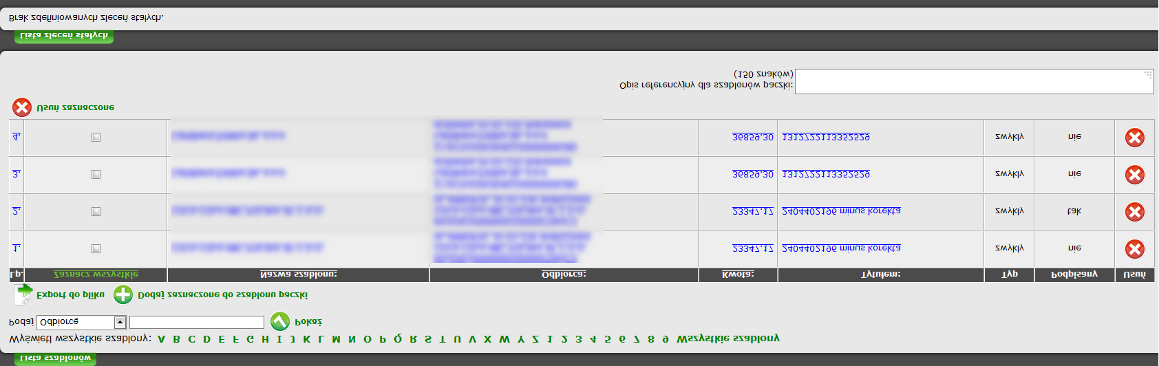 5.4.3 Wszystkie paczki W tej opcji wyświetlana jest lista paczek ze statusem czy jest podpisana przez danego użytkownika, czy nie (odpowiednio: widoczne pole zaznaczania i brak tego pola).