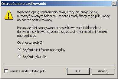 Szyfrowanie plików i folderów EFS (Encrypted File System) szyfruje plik indywidualnym kluczem umieszczanym w nagłówku. Nagłówek jest szyfrowany kluczem publicznym użytkownika.