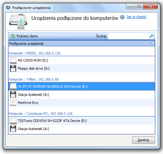 183 Axence nvision Help Przeglądanie urządzeń podłączonych do konkretnego komputera jest też możliwe z poziomu okna Informacji o tym komputerze, w zakładce DataGuard Podłączone urządzenia.