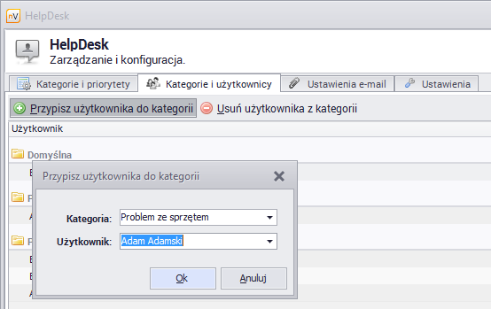 217 Axence nvision Help Możliwe jest także przypisanie użytkowników typu Help-Desk lub Administrator do danej kategorii, aby zgłoszenia w tej kategorii były do nich przekazywane automatycznie.