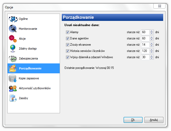 Kopie zapasowe bazy danych Opcje monitorowania dziennika zdarzeń Windows ( 294 ) Duży przyrost bazy najczęściej wynika z gromadzenia danych o logowaniu użytkowników (Dziennik Zdarzeń Windows).