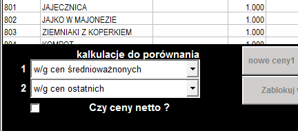 JM ilość jednostek sprzedaży, 1 4 (niebieskie) aktualne ceny sprzedaży z poziomów cenowych 1 4 i ceny ewidencyjne, 1 4 (żółte) nowe ceny sprzedaży na poziomach 1 4, B zaznaczone (czerwone), gdy