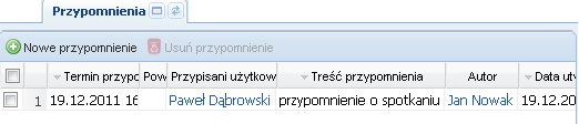 Zakładki Widoki szczegółów obiektów posiadają różne zestawy zakładek. Zakładki te mieszczą się w dolnej części widoku. Można tutaj dodawać, edytować oraz usuwać obiekty powiązane (np.