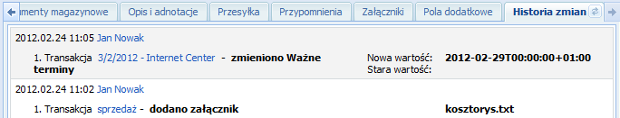 Zakładka Pola dodatkowe umożliwia wpisywanie wartości do zdefiniowanych pól dodatkowych powiązanych z obiektem Transakcja. Kolejność wyświetlania pól dodatkowych jest alfabetyczna.