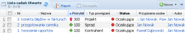 Nowe zadanie może też zostać utworzone na podstawie innego zadania (domyślnie posiada wszystkie dane zadania, od którego zostało utworzone) bądź może też być utworzone jako podzadanie.