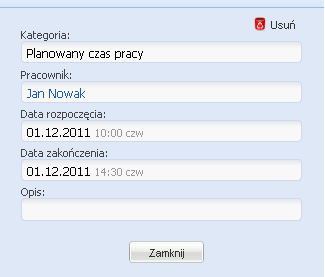 Aktywności różnych pracowników są wyświetlone w innych kolorach, dzięki czemu można łatwiej zobaczyć kiedy i jakie czynności